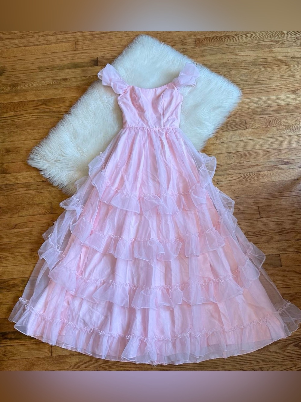 Vintage pink ruffle maxi dress